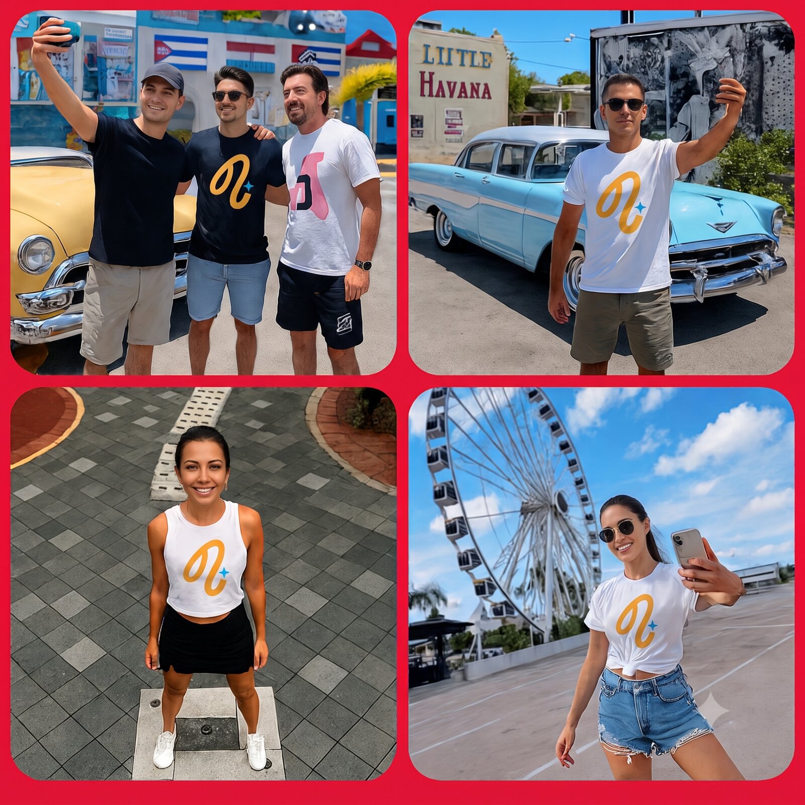 Muses exploring Little Havana and a Ferris wheel wearing TourMuse gear