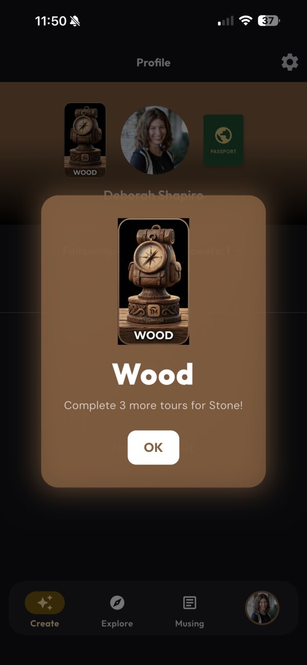 TourMuse achievement unlocked screen