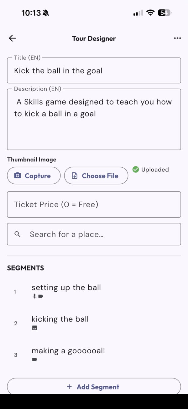 TourMuse detailed tour designer screen